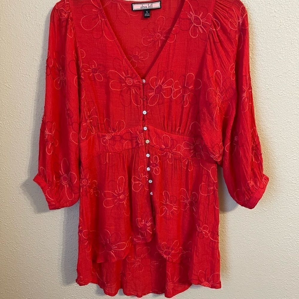 💙Olive Hill Boho Short Sleeve Blouse